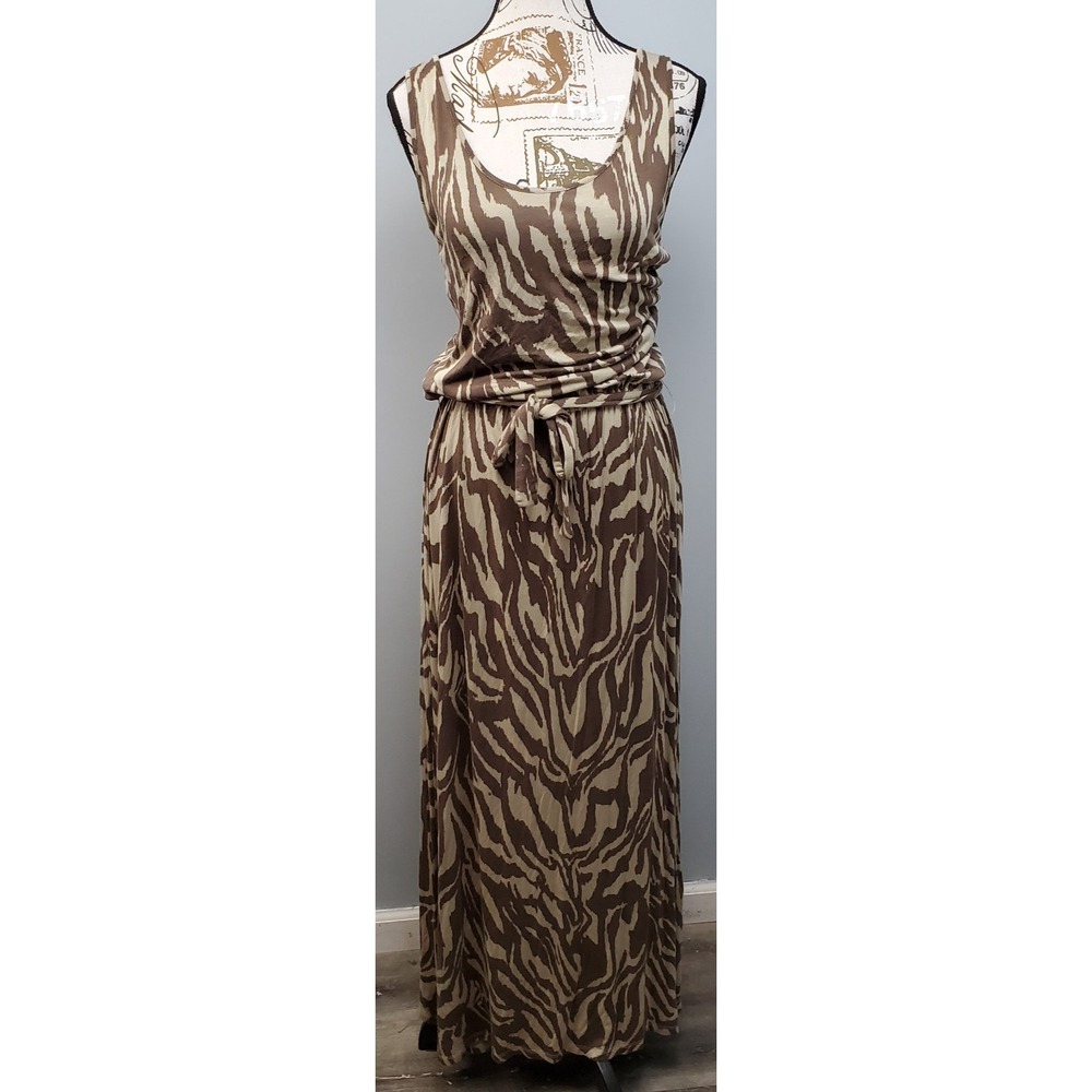Michael Kors Maxi Dress Womens S Multi Zebra Print Sleeveless Stretch Tie Waist